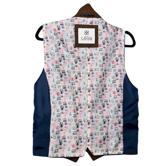 House of Cavani Wool Mix 38 Blazer Jacket Vest Waistcoat Brown Blue Plaid 2pc - Picture 11 of 13